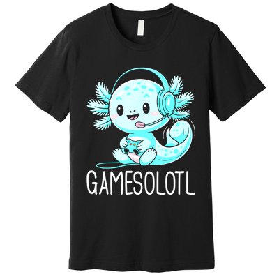 Gamesolotl Kawaii Axolotl Gamer Anime Design Premium T-Shirt