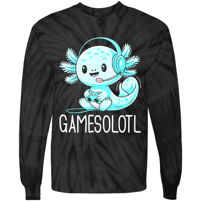 Gamesolotl Kawaii Axolotl Gamer Anime Design Tie-Dye Long Sleeve Shirt