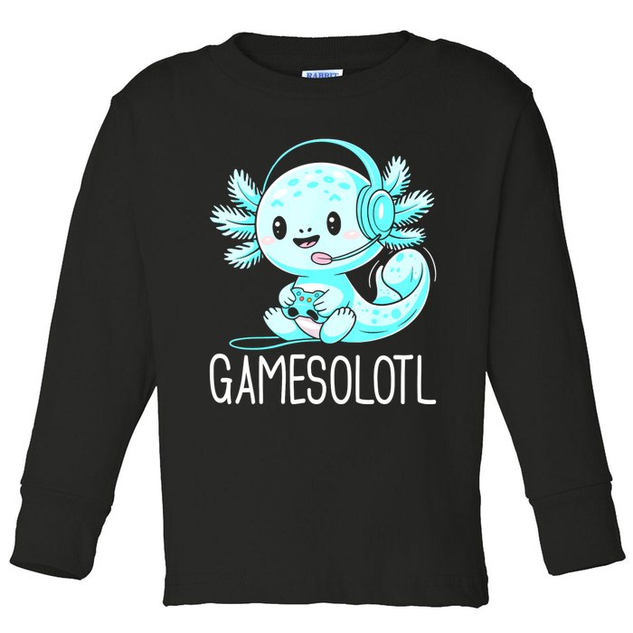 Gamesolotl Kawaii Axolotl Gamer Anime Design Toddler Long Sleeve Shirt