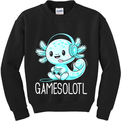 Gamesolotl Kawaii Axolotl Gamer Anime Design Kids Sweatshirt