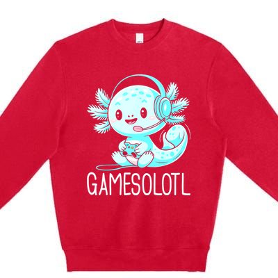 Gamesolotl Kawaii Axolotl Gamer Anime Design Premium Crewneck Sweatshirt