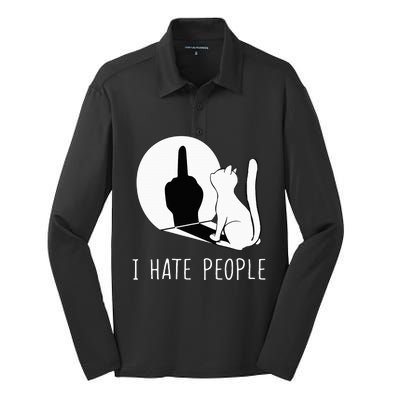 Grumpy Kitten Cats I DonT Like People Cat I Hate People Cat Silk Touch Performance Long Sleeve Polo