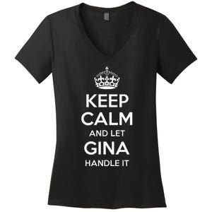 Gina Keep Calm Personalized Name Funny Birthday Women's V-Neck T-Shirt