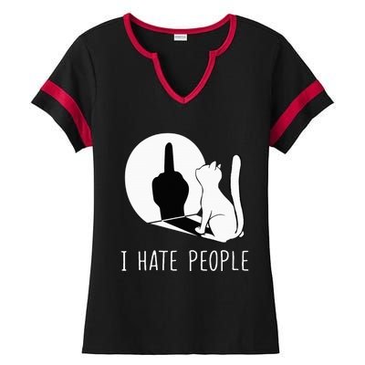 Grumpy Kitten Cats I Dont Like People Cat Ladies Halftime Notch Neck Tee