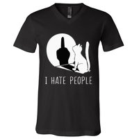 Grumpy Kitten Cats I Dont Like People Cat V-Neck T-Shirt