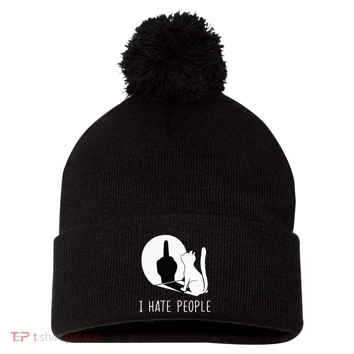 Grumpy Kitten Cats I Dont Like People Cat Pom Pom 12in Knit Beanie