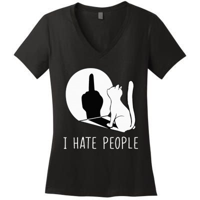 Grumpy Kitten Cats I Dont Like People Cat Women's V-Neck T-Shirt