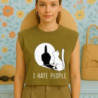 Grumpy Kitten Cats I Dont Like People Cat Garment-Dyed Women's Muscle Tee