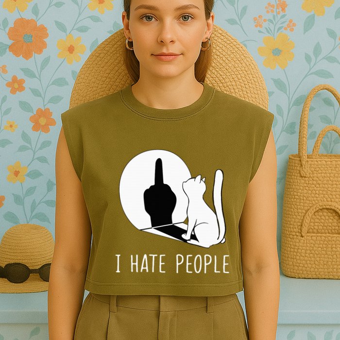 Grumpy Kitten Cats I Dont Like People Cat Garment-Dyed Women's Muscle Tee