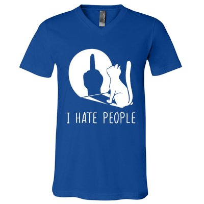 Grumpy Kitten Cats I Dont Like People Cat I Hate People Cat V-Neck T-Shirt