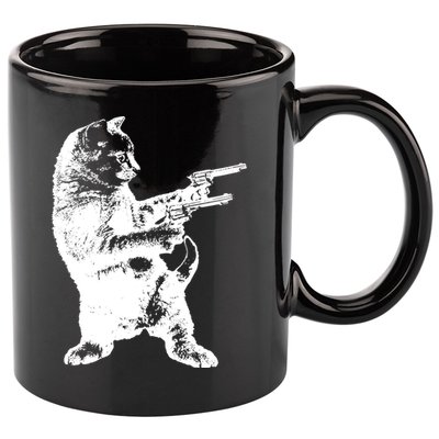 Gunslinger Kitty Cat Gun Cat 11oz C Handle Ceramic Mug