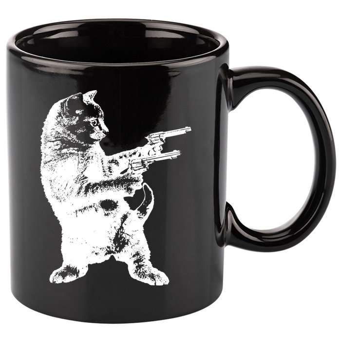 Gunslinger Kitty Cat Gun Cat 11oz C Handle Ceramic Mug