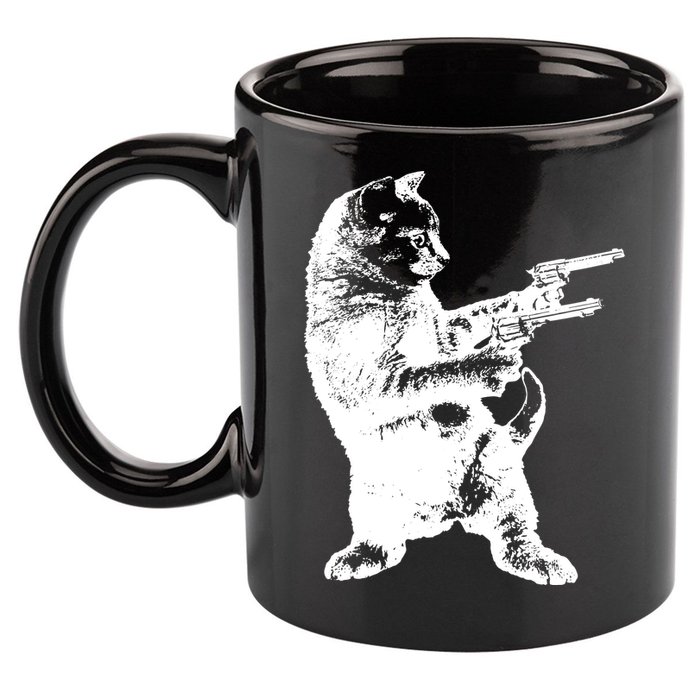 Gunslinger Kitty Cat Gun Cat 11oz C Handle Ceramic Mug