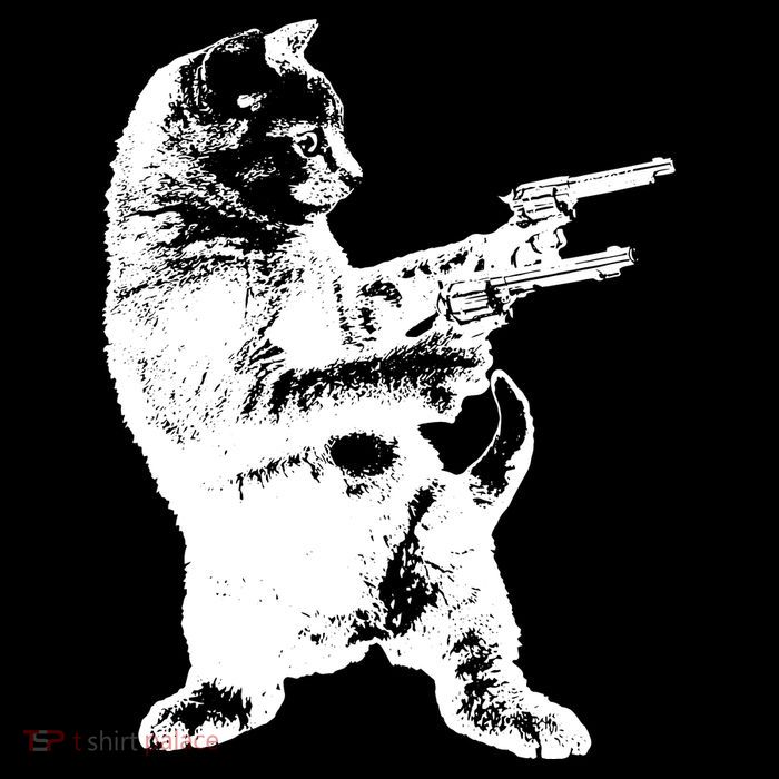 Gunslinger Kitty Cat Gun Cat Drawstring Bag