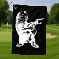 Gunslinger Kitty Cat Gun Cat Golf Towel