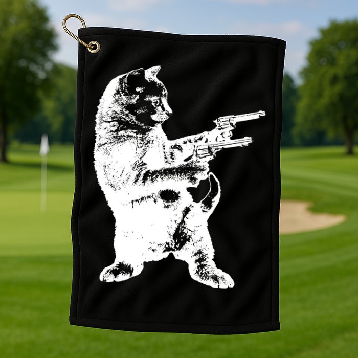 Gunslinger Kitty Cat Gun Cat Golf Towel