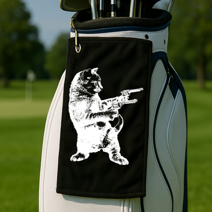 Gunslinger Kitty Cat Gun Cat Golf Towel