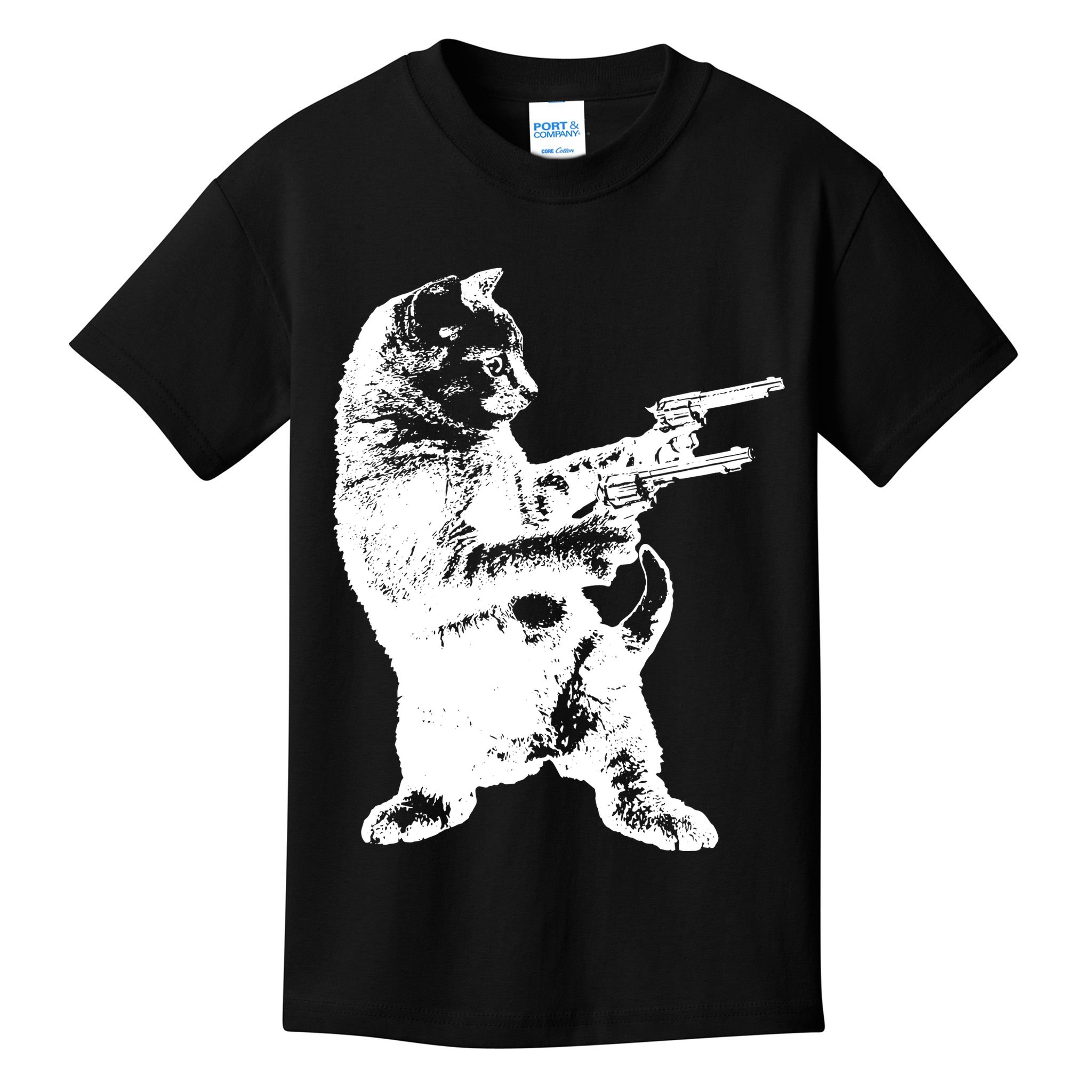 Gunslinger Kitty Cat Gun Cat Kids T-Shirt