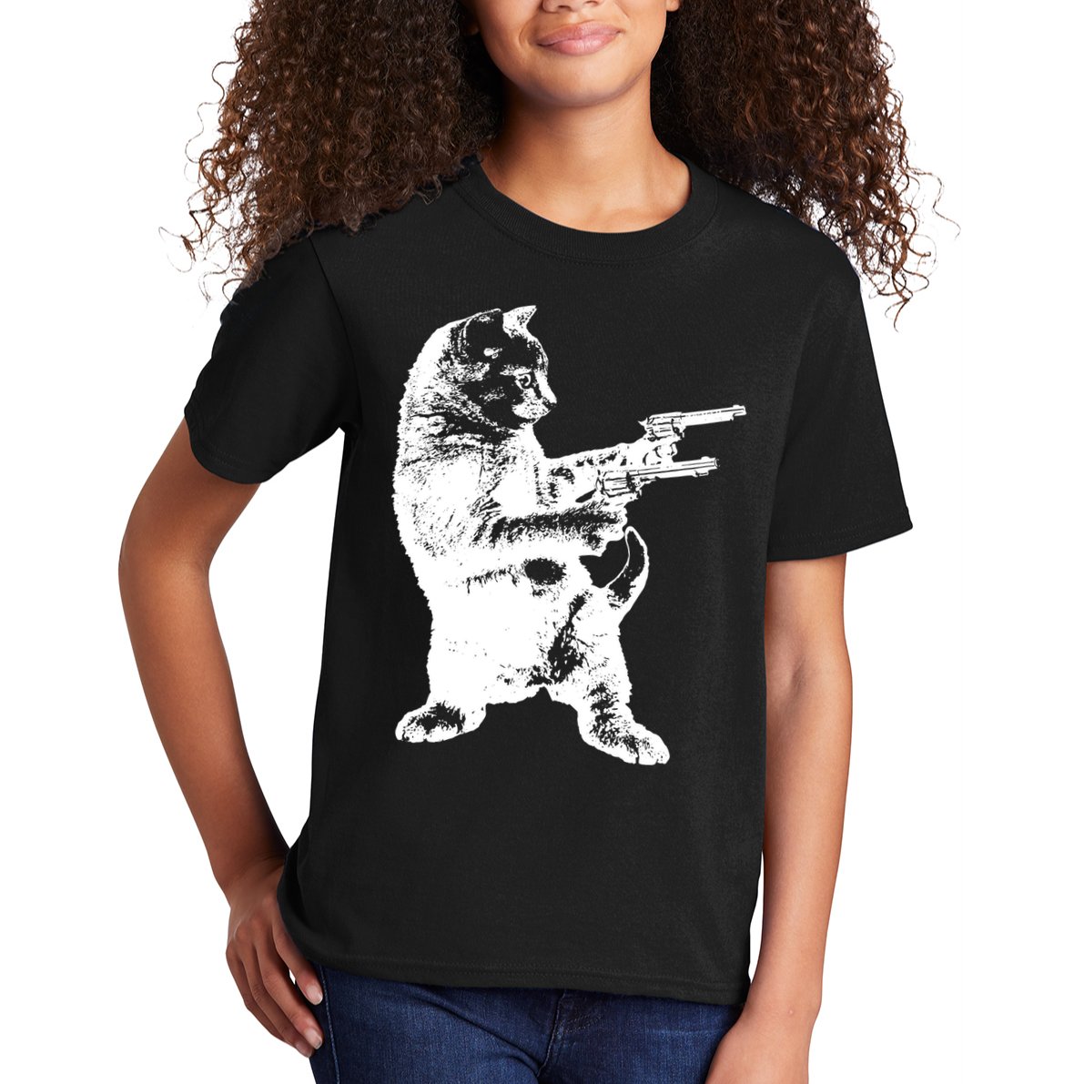 Gunslinger Kitty Cat Gun Cat Kids T-Shirt