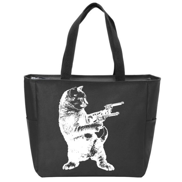 Gunslinger Kitty Cat Gun Cat Zip Tote Bag