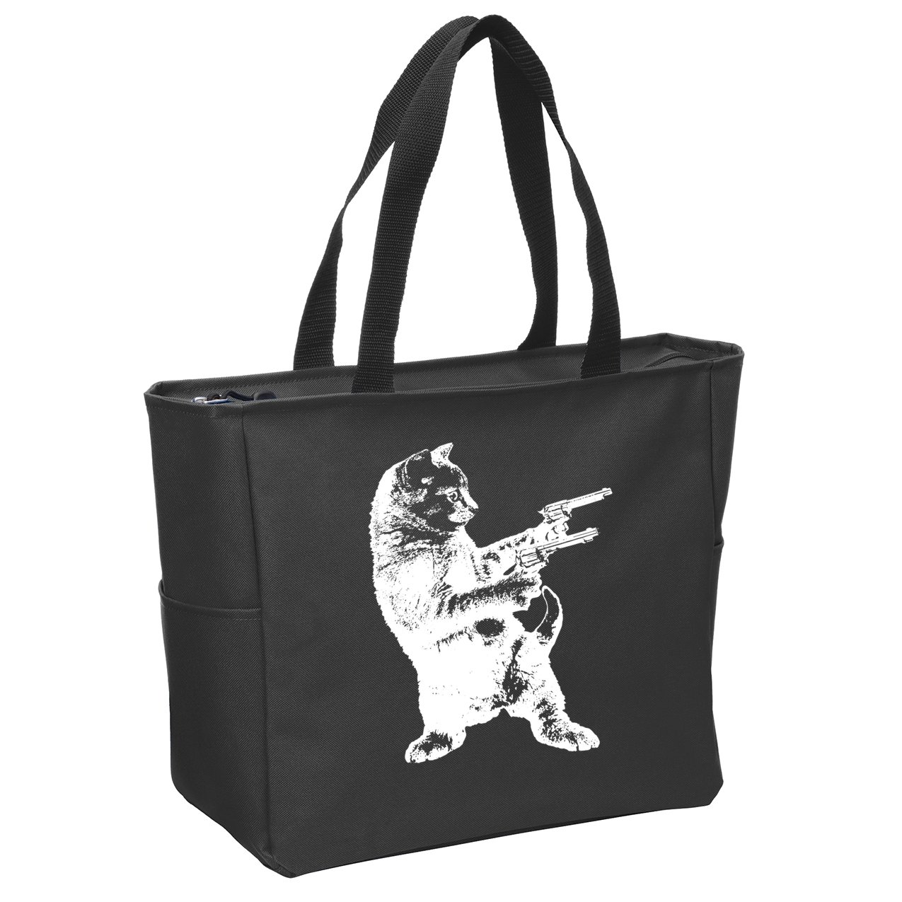 Gunslinger Kitty Cat Gun Cat Zip Tote Bag