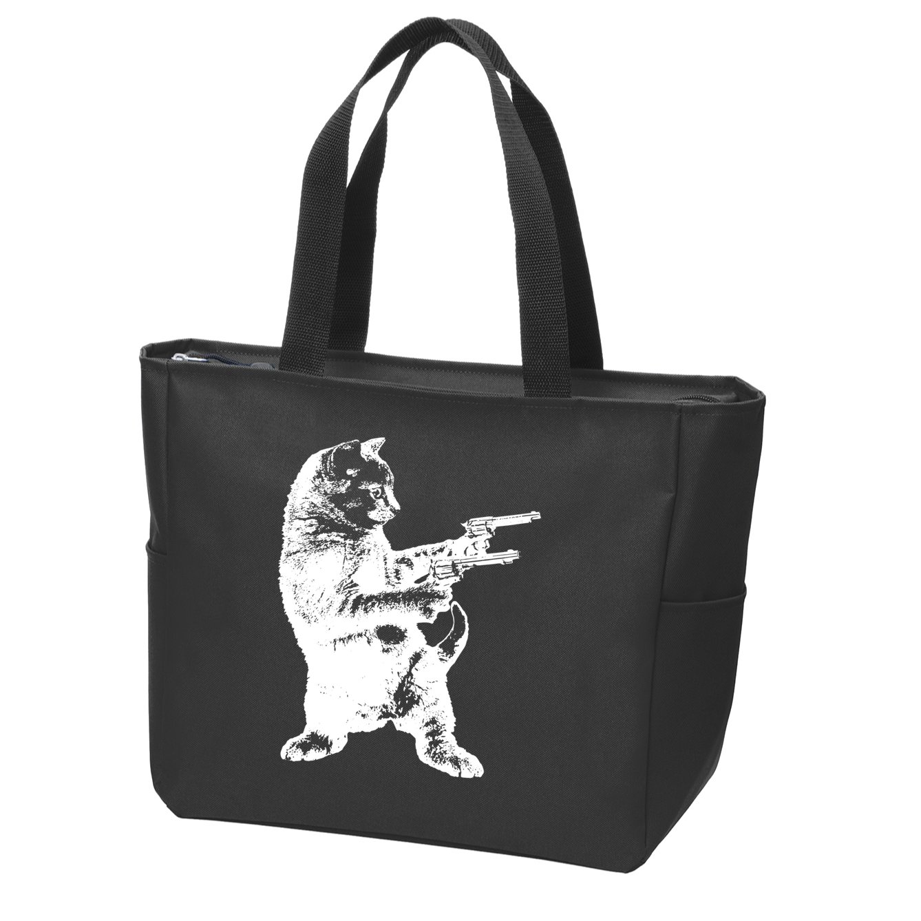 Gunslinger Kitty Cat Gun Cat Zip Tote Bag