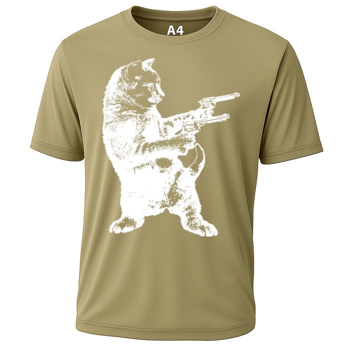 Gunslinger Kitty Cat Gun Cat Cooling Performance Crew T-Shirt