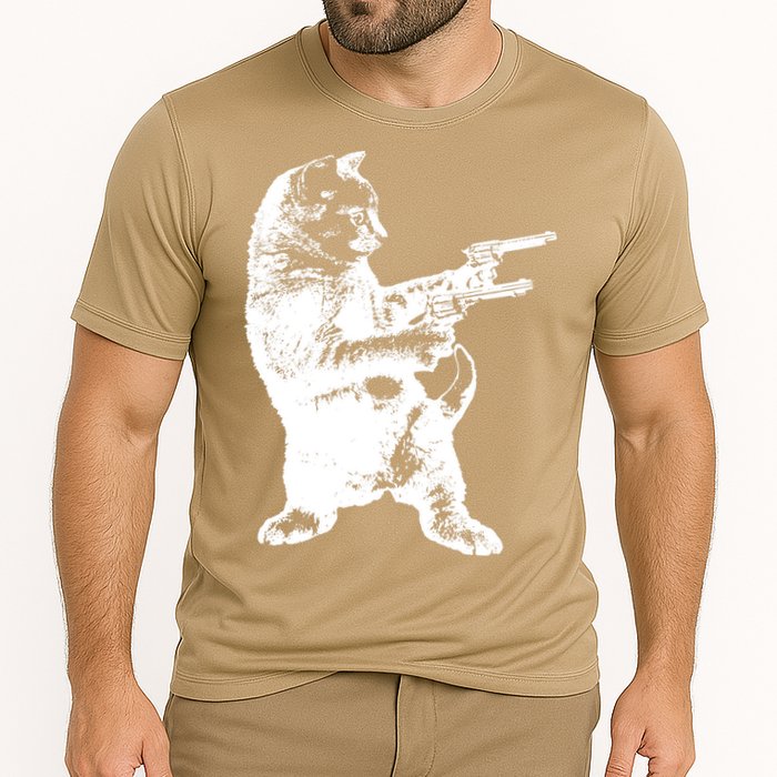 Gunslinger Kitty Cat Gun Cat Cooling Performance Crew T-Shirt
