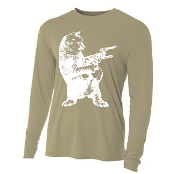 Gunslinger Kitty Cat Gun Cat Cooling Performance Long Sleeve Crew