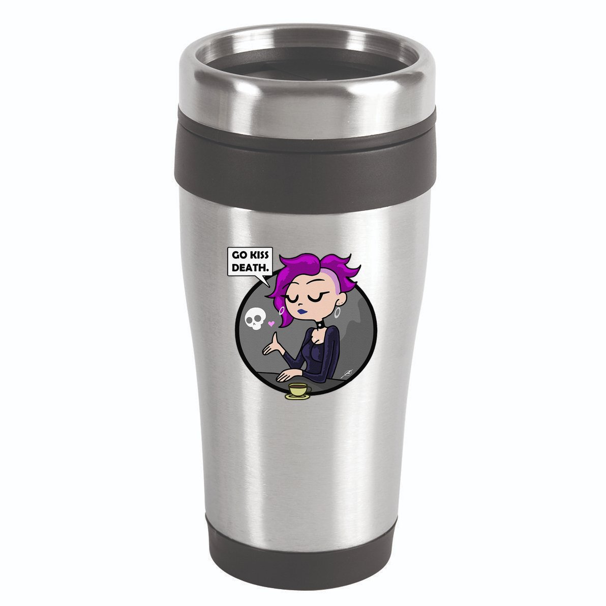 Go Kiss Death Germaine (Foamy The Squirrel) 16oz Travel Tumbler