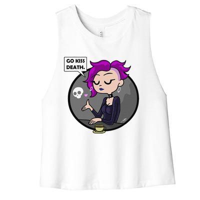 Go Kiss Death Germaine (Foamy The Squirrel) Women's Racerback Cropped Tank