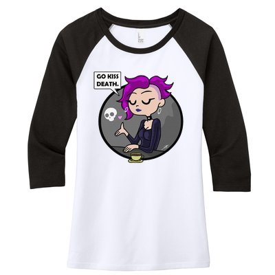 Go Kiss Death Germaine (Foamy The Squirrel) Women's Tri-Blend 3/4-Sleeve Raglan Shirt