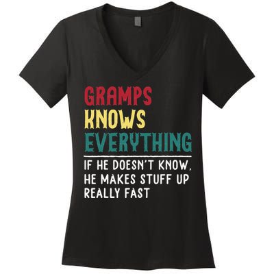 Gramps Know Everything Fathers Day For Funny Grandpa Gramps Women's V-Neck T-Shirt