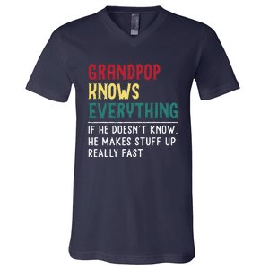 Grandpop Know Everything Fathers Day For Funny Grandpop V-Neck T-Shirt