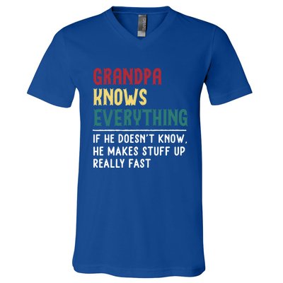 Grandpa Know Everything Father's Day Gift For Funny Grandpa Cool Gift V-Neck T-Shirt