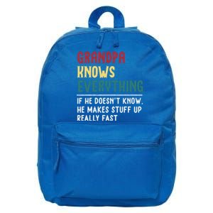 Grandpa Know Everything Father's Day Gift For Funny Grandpa Cool Gift 16 in Basic Backpack