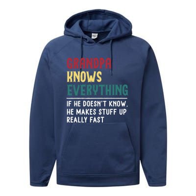 Grandpa Know Everything Father's Day Gift For Funny Grandpa Cool Gift Performance Fleece Hoodie