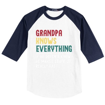 Grandpa Know Everything Father's Day Gift For Funny Grandpa Cool Gift Baseball Sleeve Shirt