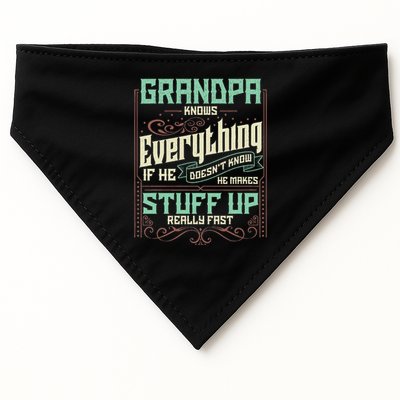Grandpa Knows Everything Funny Grandpa Fathers Day Gifts USA-Made Doggie Bandana