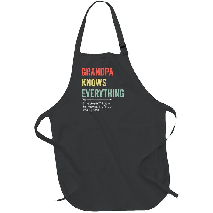 Grandpa Know Everything Vintage Style Funny Dad Father's Day Full-Length Apron With Pockets