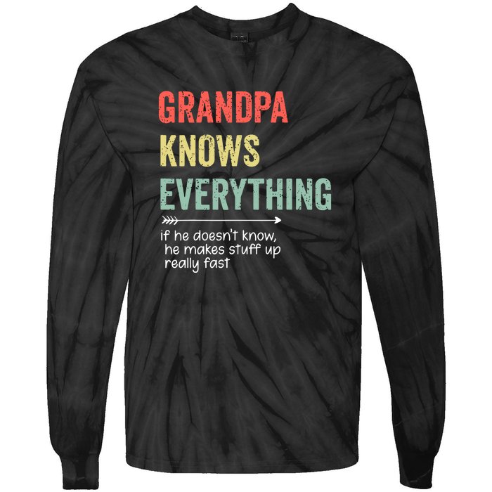 Grandpa Know Everything Vintage Style Funny Dad Father's Day Tie-Dye Long Sleeve Shirt