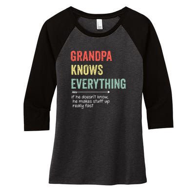 Grandpa Know Everything Vintage Style Funny Dad Father's Day Women's Tri-Blend 3/4-Sleeve Raglan Shirt