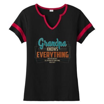 Grandpa Knows Everything For Fathers Day Ladies Halftime Notch Neck Tee