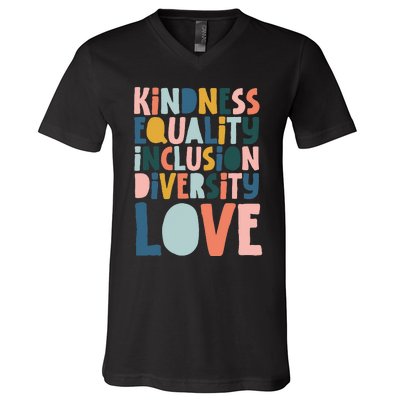 Groovy Kindness Equality Inclusion Diversity Love Teachers V-Neck T-Shirt