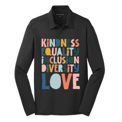 Groovy Kindness Equality Inclusion Diversity Love Teachers Silk Touch Performance Long Sleeve Polo