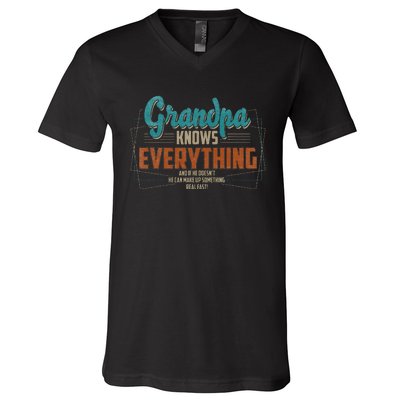 Grandpa Knows Everything For Fathers Day V-Neck T-Shirt