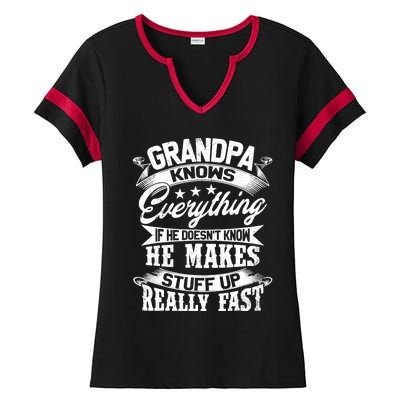 Grandpa Knows Everything Funny Gift For Father's Day Ladies Halftime Notch Neck Tee