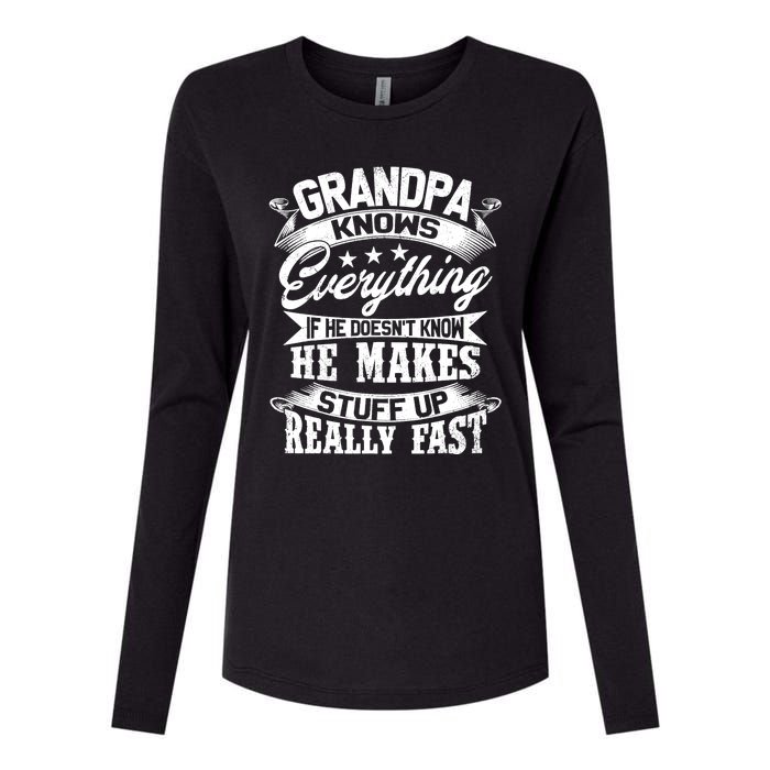 Grandpa Knows Everything Funny Gift For Father's Day Womens Cotton Relaxed Long Sleeve T-Shirt