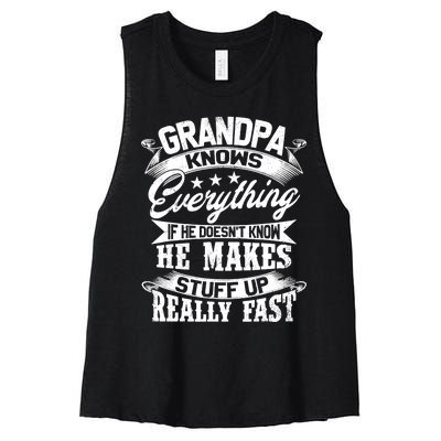 Grandpa Knows Everything Funny Gift For Father's Day Women's Racerback Cropped Tank