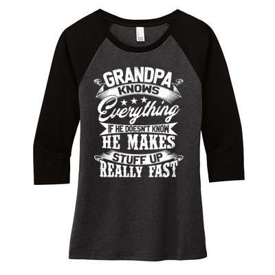 Grandpa Knows Everything Funny Gift For Father's Day Women's Tri-Blend 3/4-Sleeve Raglan Shirt